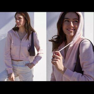 BRANDY MELVILLE Pink Cropped Zip Up Hoodie Jacket Size OS